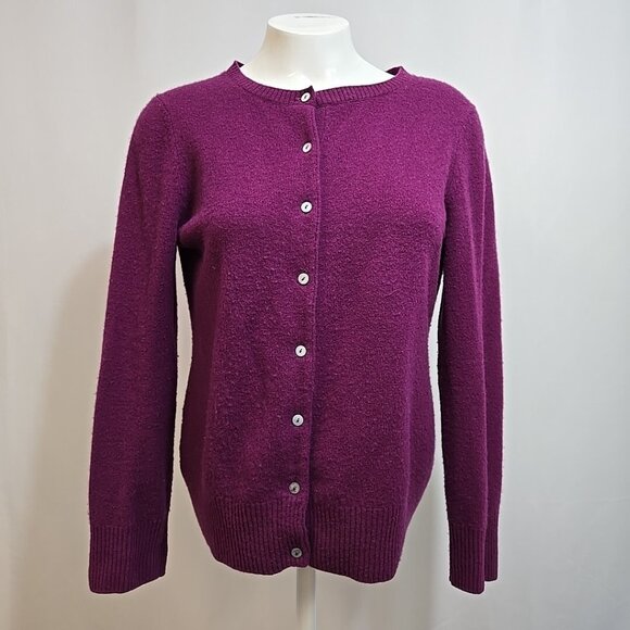 Magaschoni Cardigan Womens Size Petite Large PL 100% Cashmere Purple - Picture 1 of 9